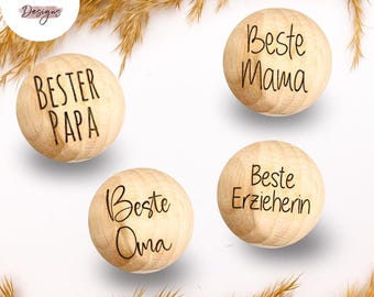 Holzperle mit Motiv | Beste .. | Naturholz Buche 12–30mm | CE-konform | DIY Babygeschenk & Schnullerkette