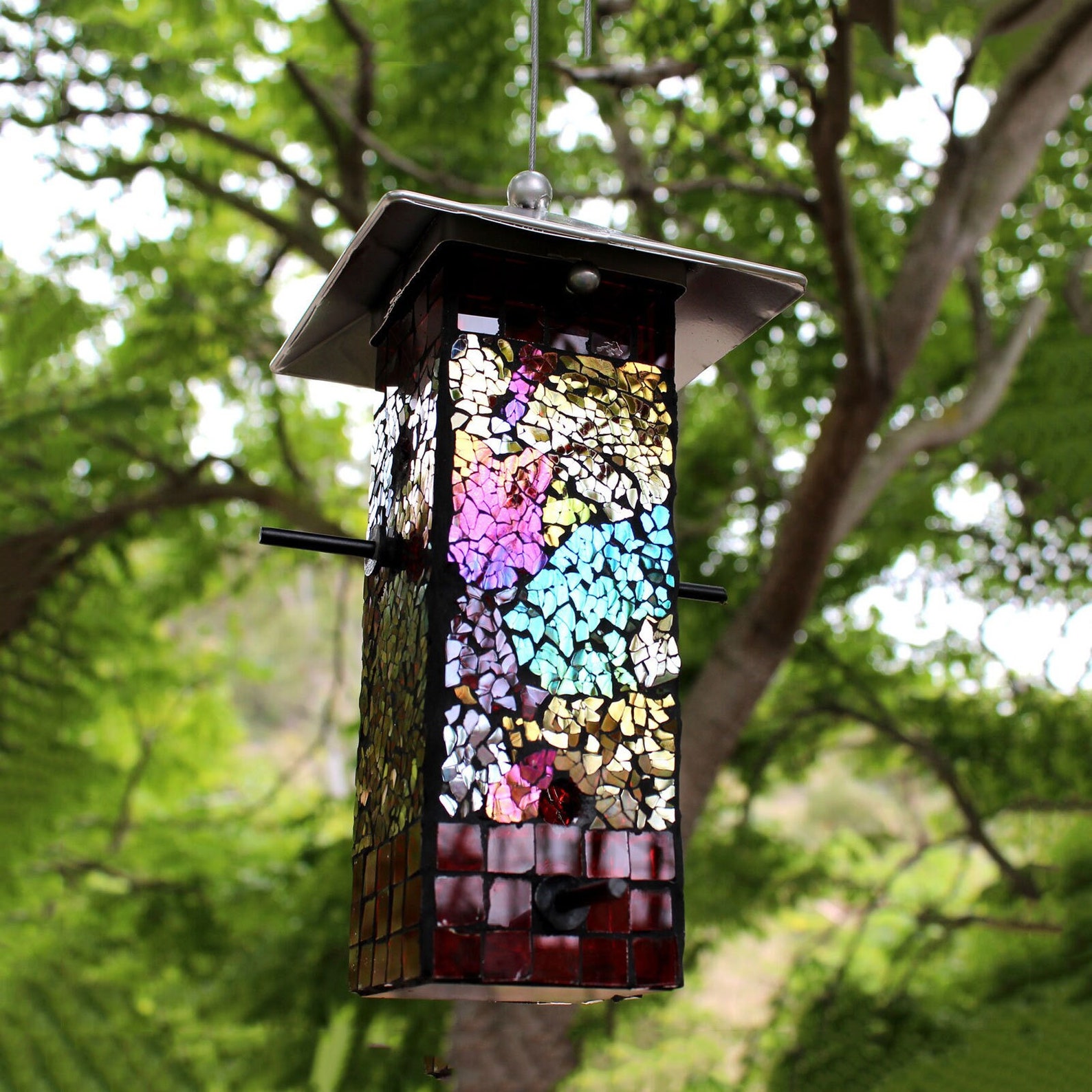 Stained Glass Mosaic Bird Feeder Rainbow Bird Feed Glass Etsy