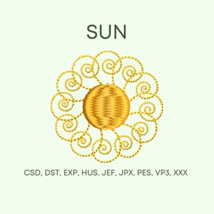 Sun embroidery design, 3 sizes, Instant download