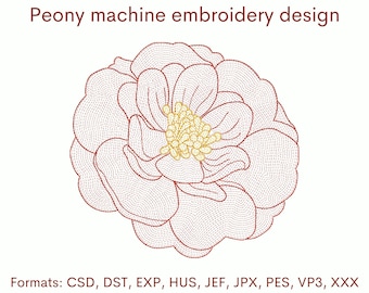 Peony embroidery design, flower machine embroidery designs, 5 sizes, instant download