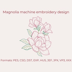 Magnolia embroidery design, 5 sizes, flower machine embroidery designs, Instant download.