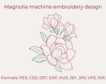 Magnolia embroidery design, 5 sizes, flower machine embroidery designs, Instant download.