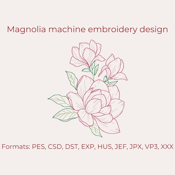 Magnolia embroidery design, 5 sizes, flower machine embroidery designs, Instant download.