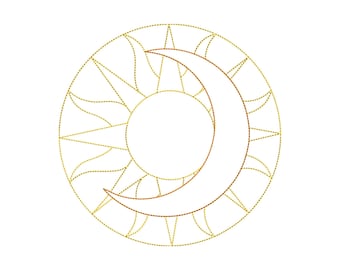 Moon and Sun Embroidery Design, 8 sizes, Instant Download