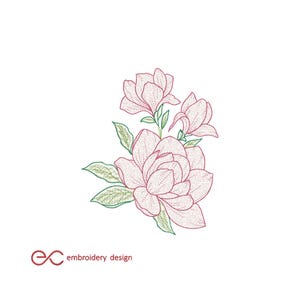 Magnolia embroidery design, 5 sizes, flower machine embroidery designs, Instant download.