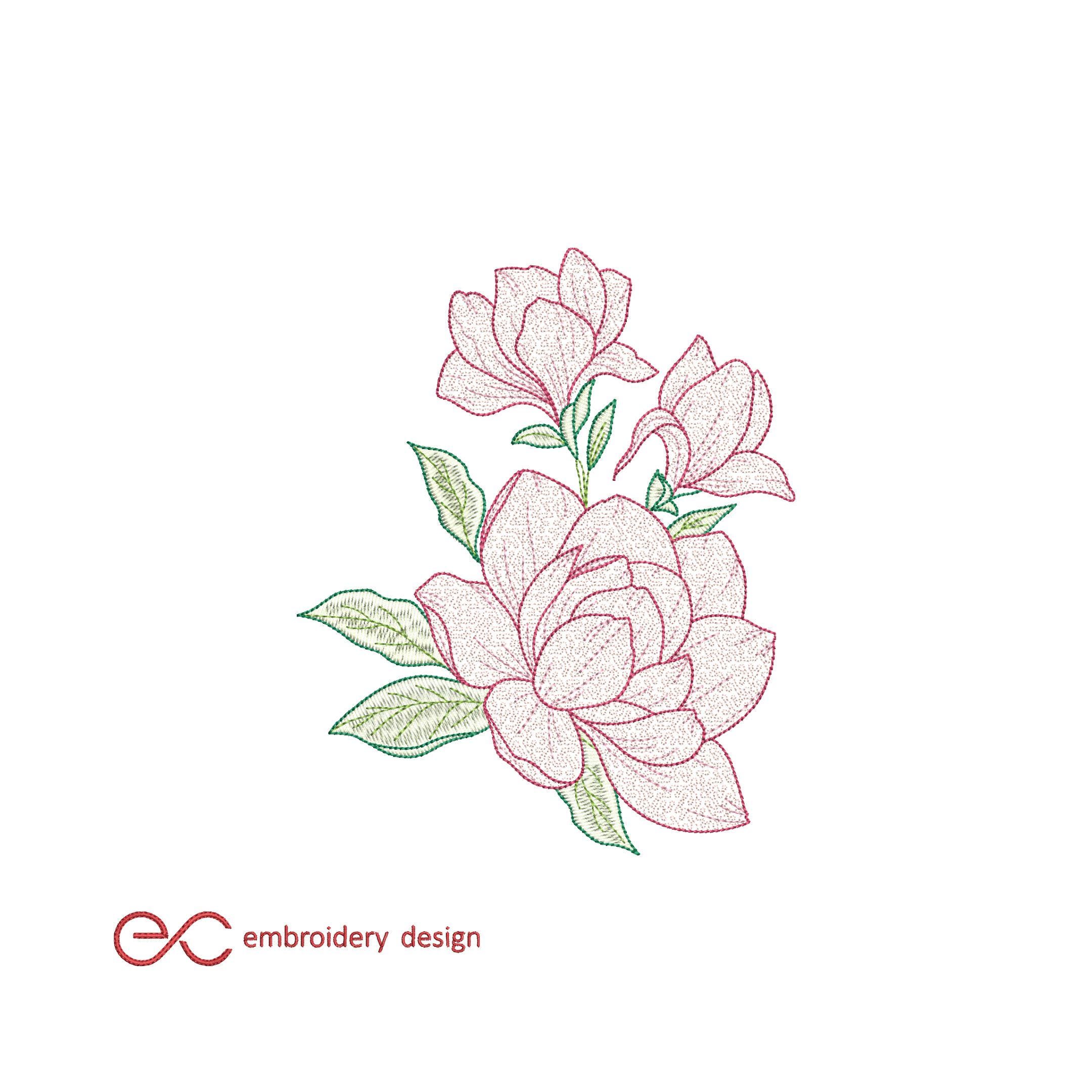 Magnolia embroidery design, 5 sizes, flower machine embroidery designs, Instant download.