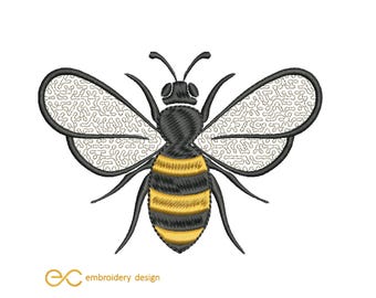 Realistic Bee Embroidery Design, 5 Sizes, Instant Download, Machine embroidery design
