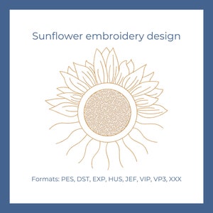 Sunflower Embroidery Design, 5 sizes, Instant Download