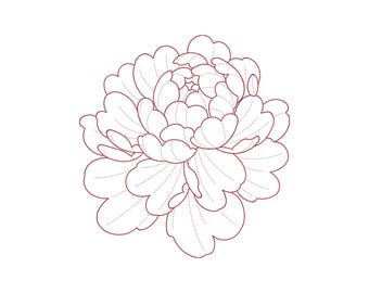 Peony Flower Embroidery Design: Floral Outline Pattern (Digital Download)