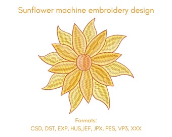 Sunflower embroidery design,flower machine embroidery design, 4 sizes, instant download