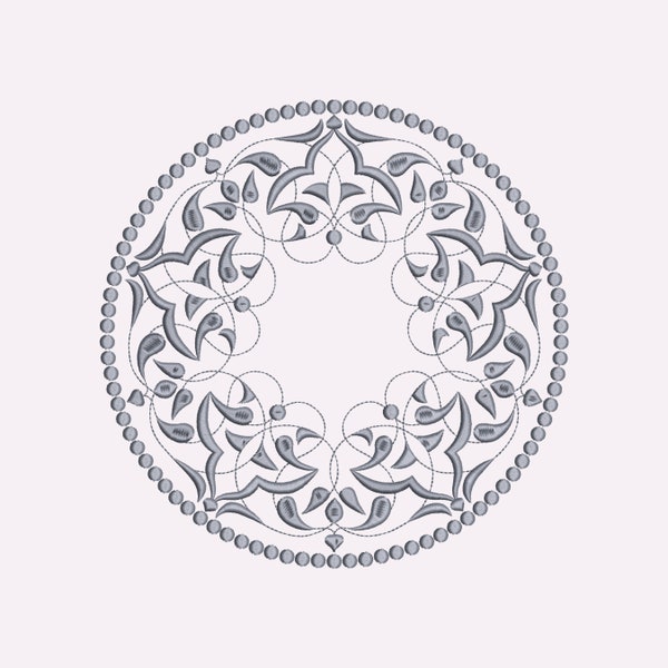 Floral circle embroidery design, ornament embroidery design, circle embroidery design, 7 sizes, Instant Download