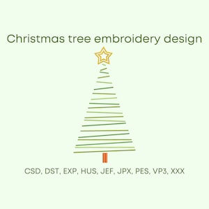 Line Christmas Tree Embroidery Design, 10 Sizes, Instant Download