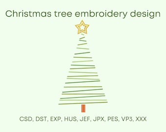 Linie Weihnachtsbaum Stickdatei, 10 Größen, Stickdatei