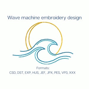 太陽と波の刺繍デザイン、5つのサイズ、即時ダウンロード、機械刺繍デザイン