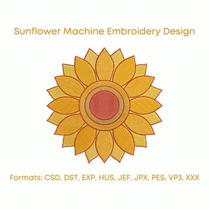 Sunflower Embroidery Design, 5 sizes, Instant Download