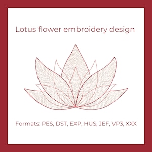 Lotus Stickdatei, Stickdatei Blume, 5 Größen, sofort downloadbar