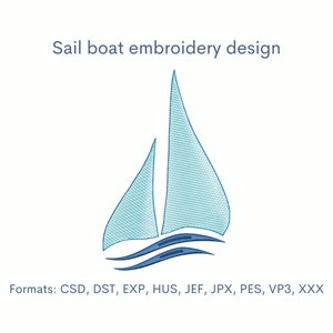 Sail boat embroidery design, machine embroidery design, 5 sizes, instant download