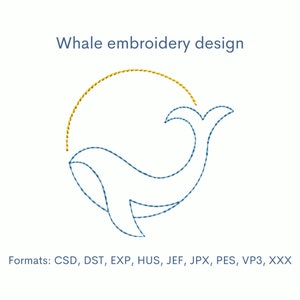 Whale embroidery design, fin whale machine embroidery designs, mini embroidery design, 5 sizes, instant download.