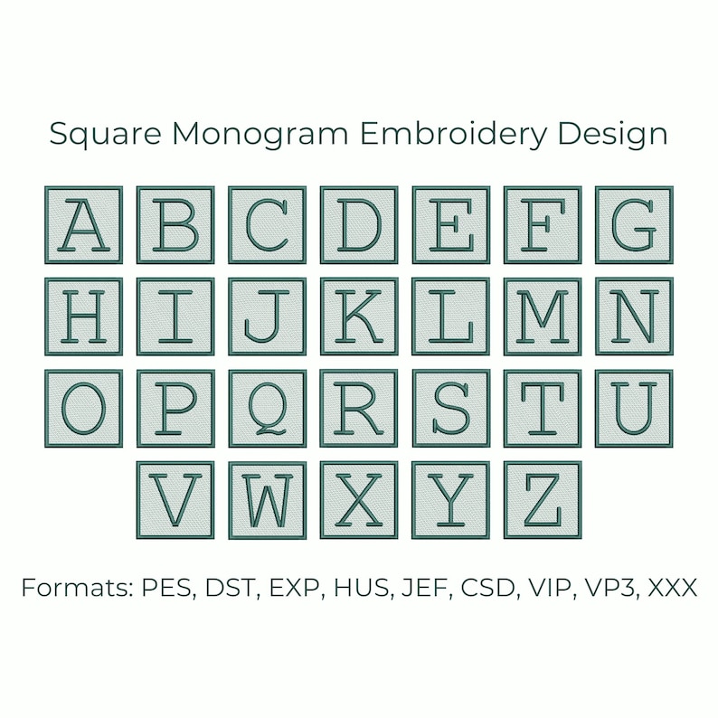 Outline Square Lettering Embossed Square Monogram Embroidery Font: 3 Sizes (digital Download) - Etsy