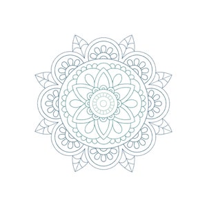 May include: A detailed black and white mandala design with intricate patterns and floral motifs.