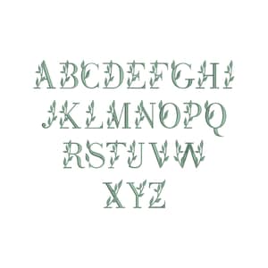 Floral Embroidery Font – Botanical Alphabet A-Z – Machine Embroidery Letters in 3 Sizes – Instant Download