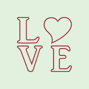 Love applique machine embroidery design, Valentine&#39;s day embroidery file, 4 sizes, Instant download