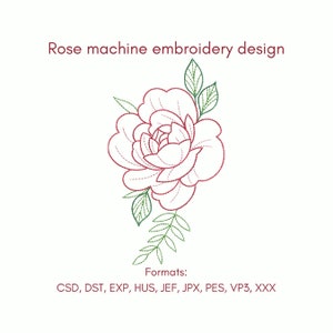 Rose embroidery design, 6 sizes, one line embroidery designs, instant download