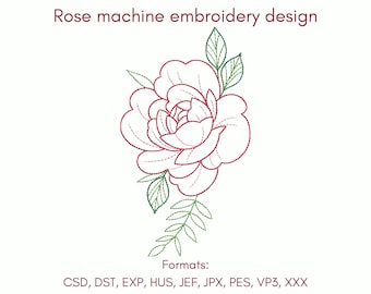 Rose embroidery design, 6 sizes, one line embroidery designs, instant download