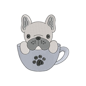 Cup Bulldog Embroidery Design | French Bulldog Machine Embroidery Files | 3 Sizes | Instant Download