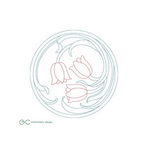 Floral Quilting Block Embroidery Design, 15 Sizes, Tulip & Leaf Pattern, Machine Embroidery Design, Instant Download