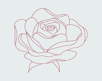 Rose Embroidery Design, One Line Embroidery Design, One Line Flower Embroidery File, 7 sizes, Instant Download