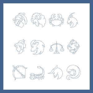 Projekt haftu zodiaku, 12 znaków zodiaku, projekt haftu maszynowego, 3 rozmiary, natychmiastowe pobranie