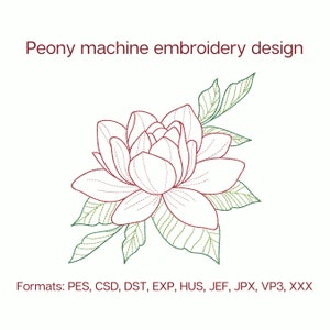 Peony embroidery design, flower machine embroidery design, 5 sizes, instant download