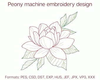 Peony embroidery design, flower machine embroidery design, 5 sizes, instant download