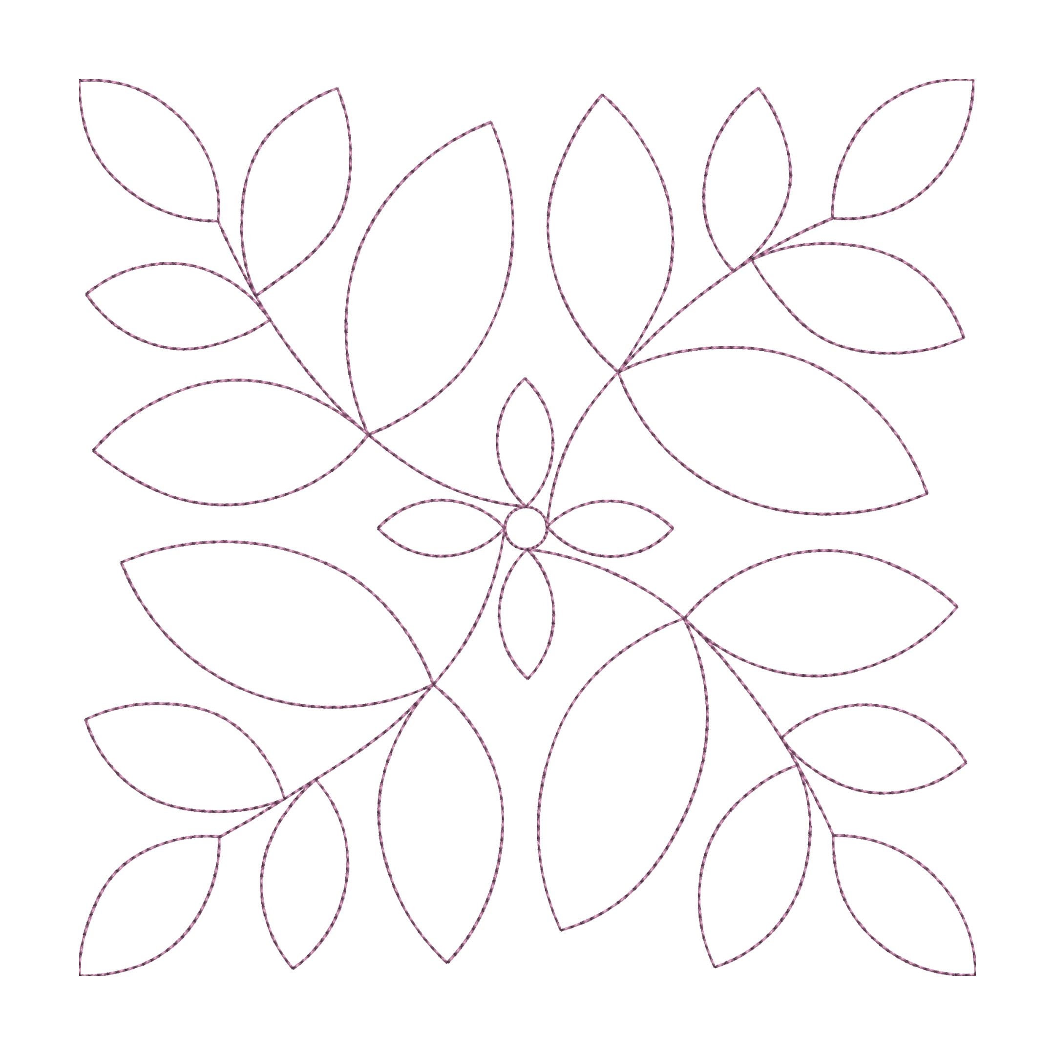 Square Block Machine Embroidery Design, 10 Sizes, Leaves Embroidery ...