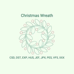 Christmas Wreath Embroidery Design, 8 sizes, Instant Download