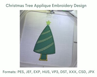 Árvore de Natal com aplique de estrela, desenho para bordado à máquina, 4 tamanhos, download instantâneo