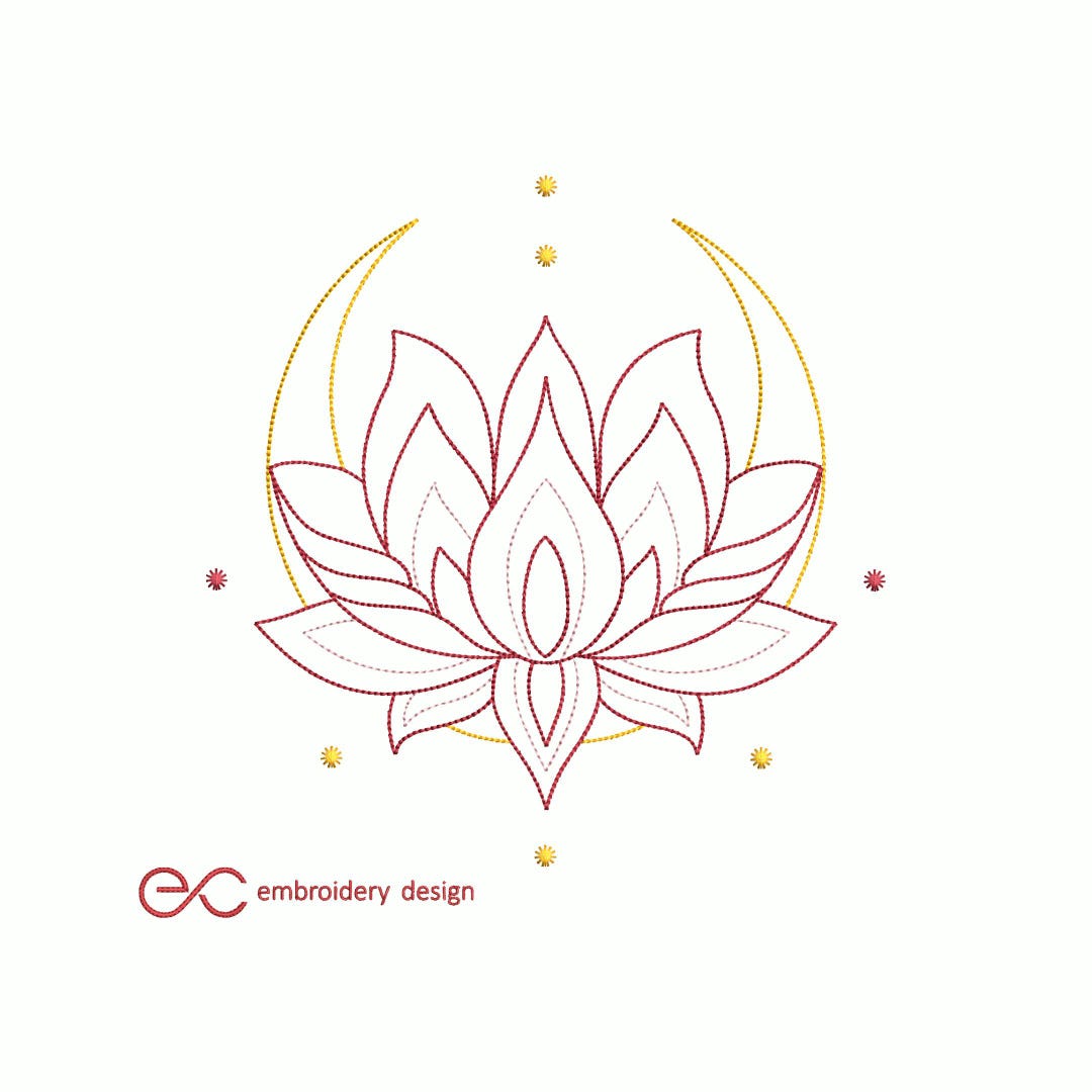 タグ付き LOTUS EMBROIDERY LINEN ONEPIECE Lotus Flower Embroidery Design, 5 Sizes, Instant Download