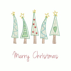 5 Tree Merry Christmas Embroidery Design, Instant Download, 4 Sizes Available