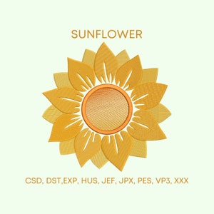 Sunflower Embroidery Design, 8 sizes, Instant Download, Machine embroidery design