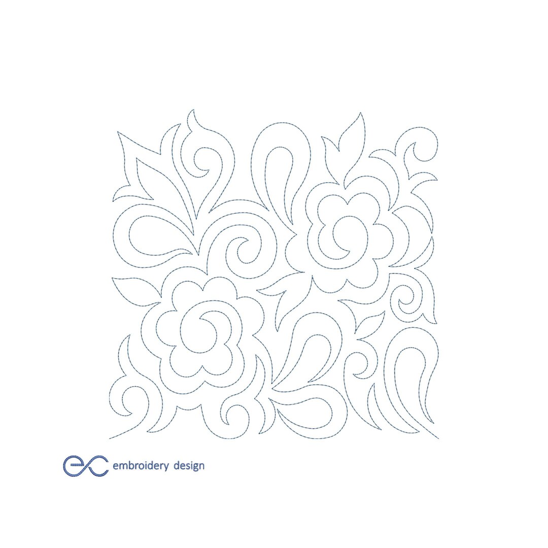 Square Block Machine Embroidery Design, 6 Sizes, Leaves and Flowers ...