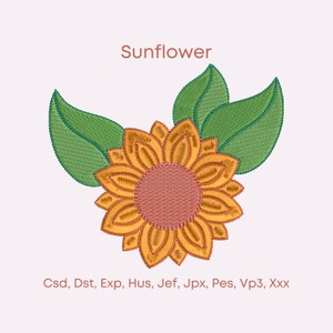 Sunflower embroidery design, 3 sizes, flower machine embroidery designs, Instant download.