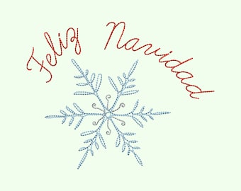 Snowflake embroidery design, Feliz Navidad machine embroidery designs, Feliz Navidad 3 sizes, Snowflake  5 sizes, Instant download
