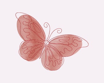 Butterfly Embroidery Design, One Line Embroidery File, 6 Sizes, Instant Download