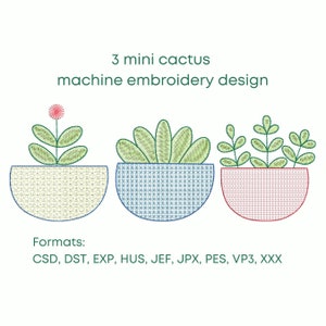 3 Mini Cactus Embroidery Designs - 3 Sizes Each | Instant Download | Machine Embroidery Files