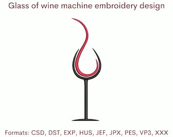 Weinglas Wein Stickdatei, Maschinenstickerei. 4 Größen, sofort download