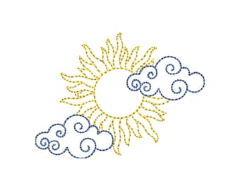Sun and cloud machine embroidery design, 3 sizes, instant download