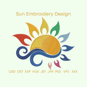 Sun Embroidery Design, 7 Sizes, Instant Download