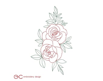 Roses machine embroidery design, 8 sizes, instant download