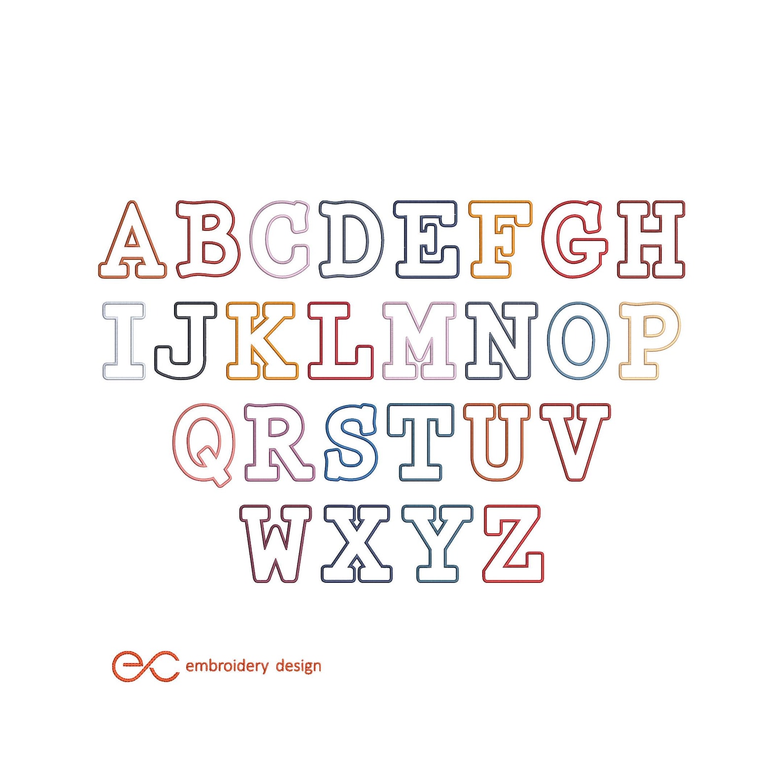 Multicolor Letter Design Alphabet Applique Embroidery Design: Bold Multicolor Letters (digital ...